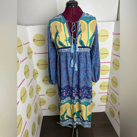 R.Vivimos Women's Casual Bohemian Print Neck Tie Long Sleeve Beach Style - Picture 2 of 6